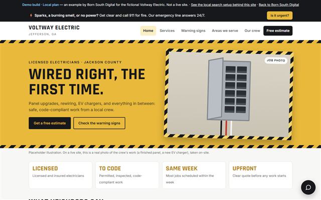 Example electrician site for the made-up Voltway Electric